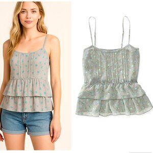 Aeropostale Grey Ruffle Floral Babydoll Cami Tank Y2K - Sz S